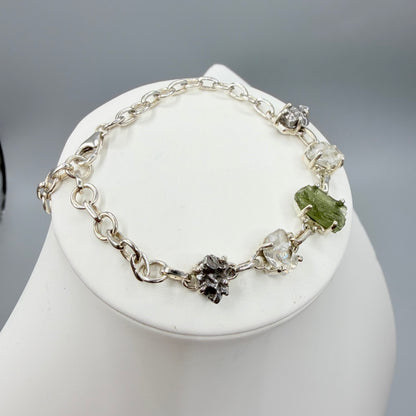 Bracciale Moldavite, Herkimer, Meteorite Campo del Cielo | Argento 925