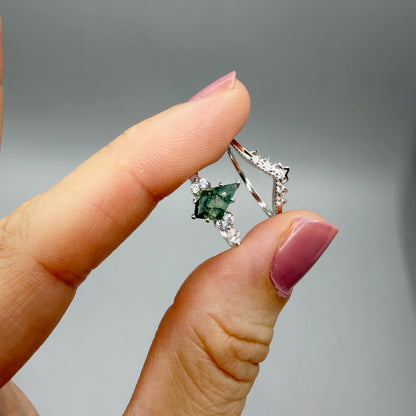 Doppio Anello Agata Muschiata SILVER | Argento 925 - NON REGOLABILE