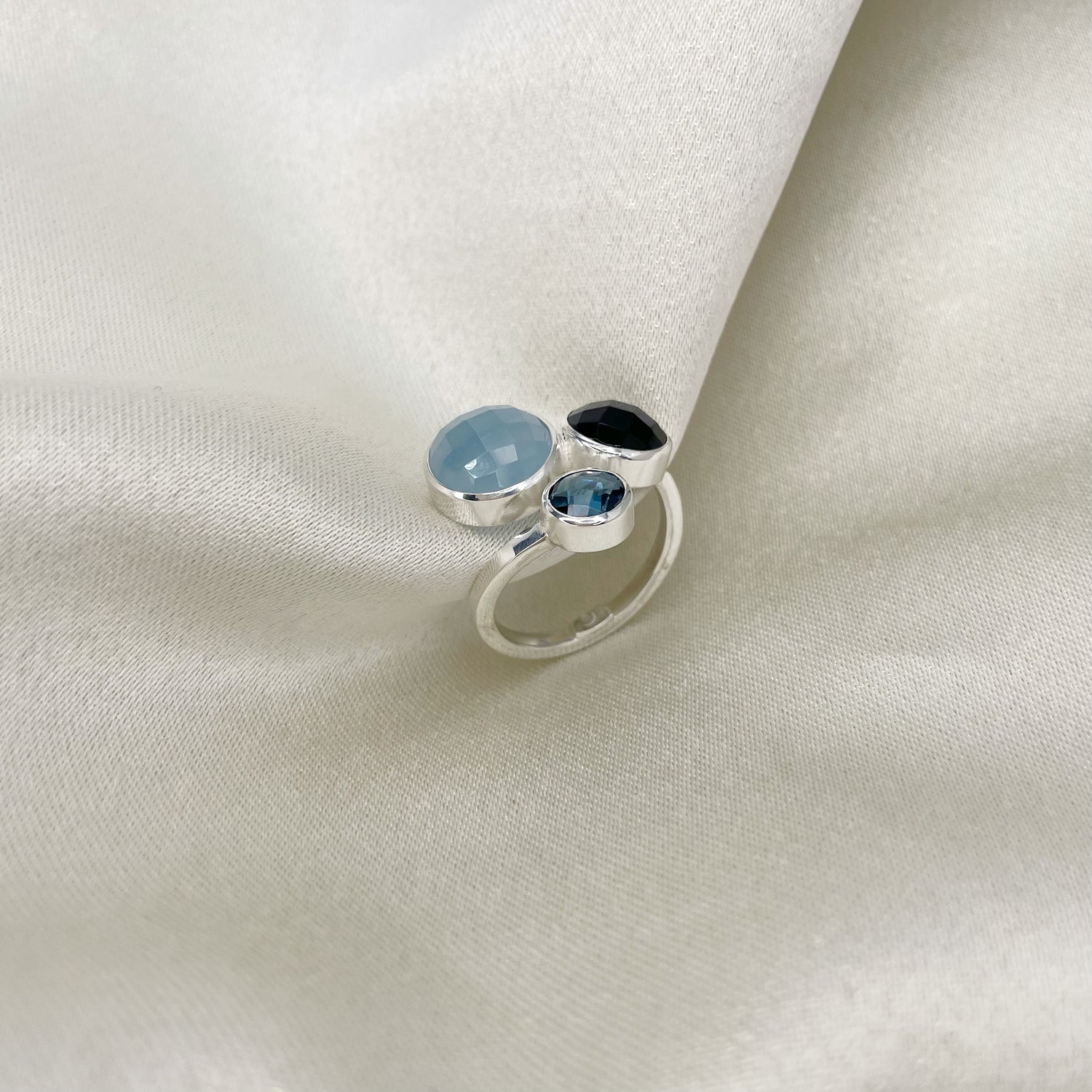 Anello Acquamarina, Onice, Topazio - Argento 925