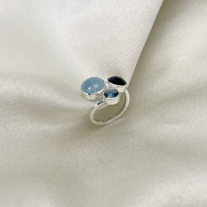 Anello Acquamarina, Onice, Topazio - Argento 925
