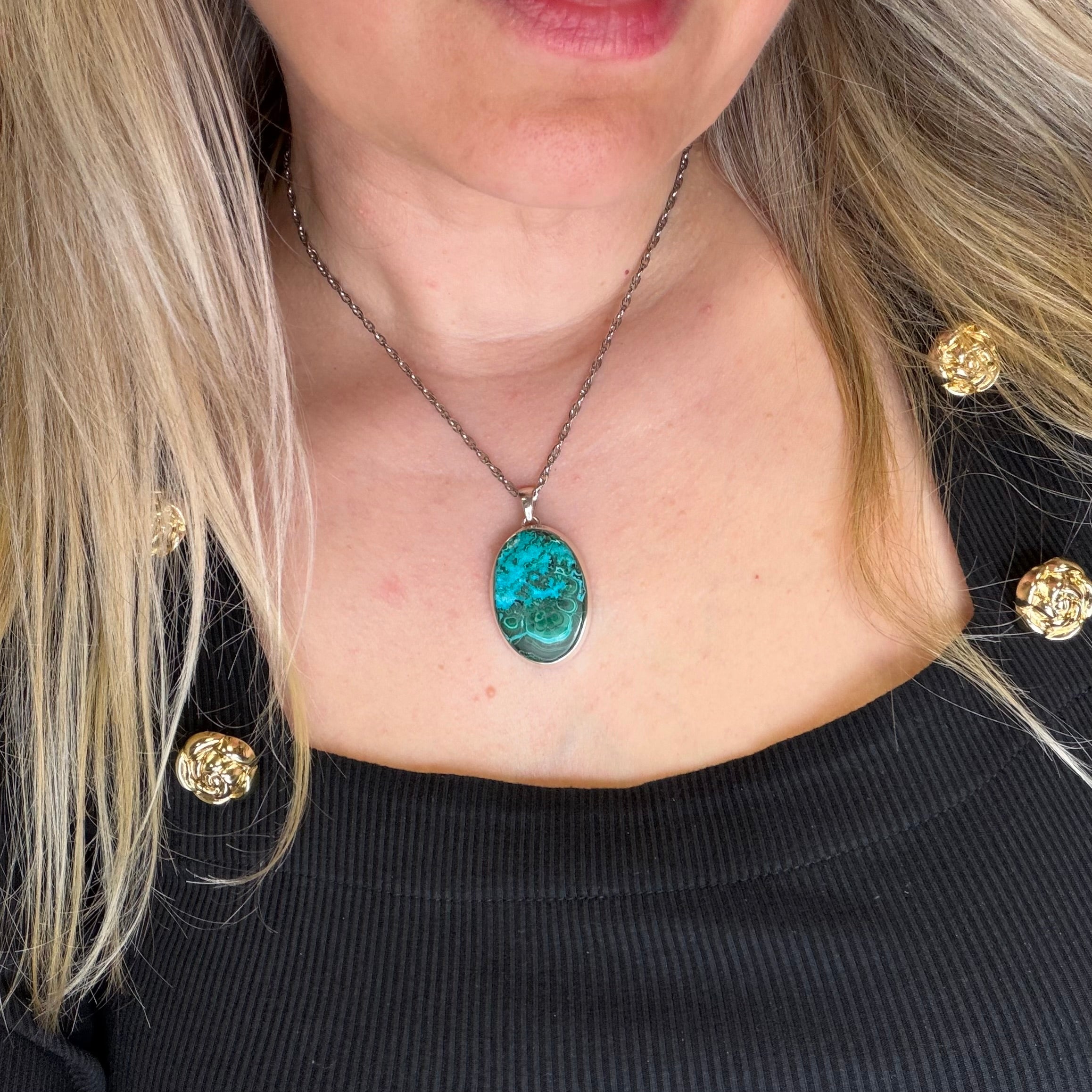 Ciondolo Malachite e Crisocolla Argento 925 - Ovale