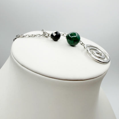 Collana Armonia e Protezione - Tormalina e Malachite - SILVER