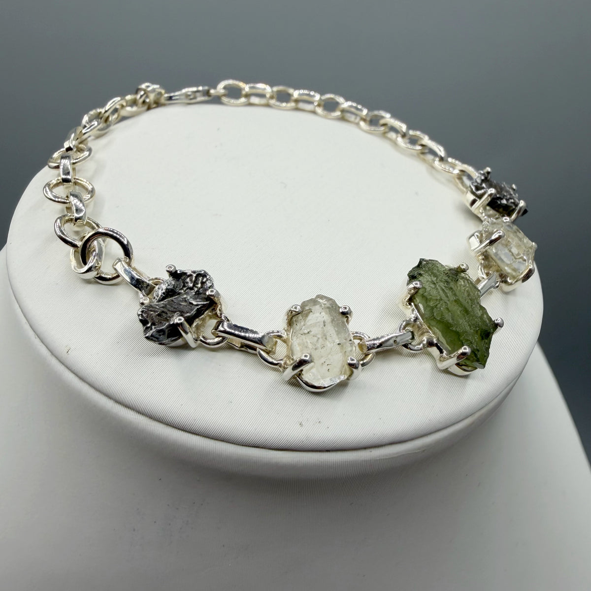 Bracciale Moldavite, Herkimer, Meteorite Campo del Cielo | Argento 925