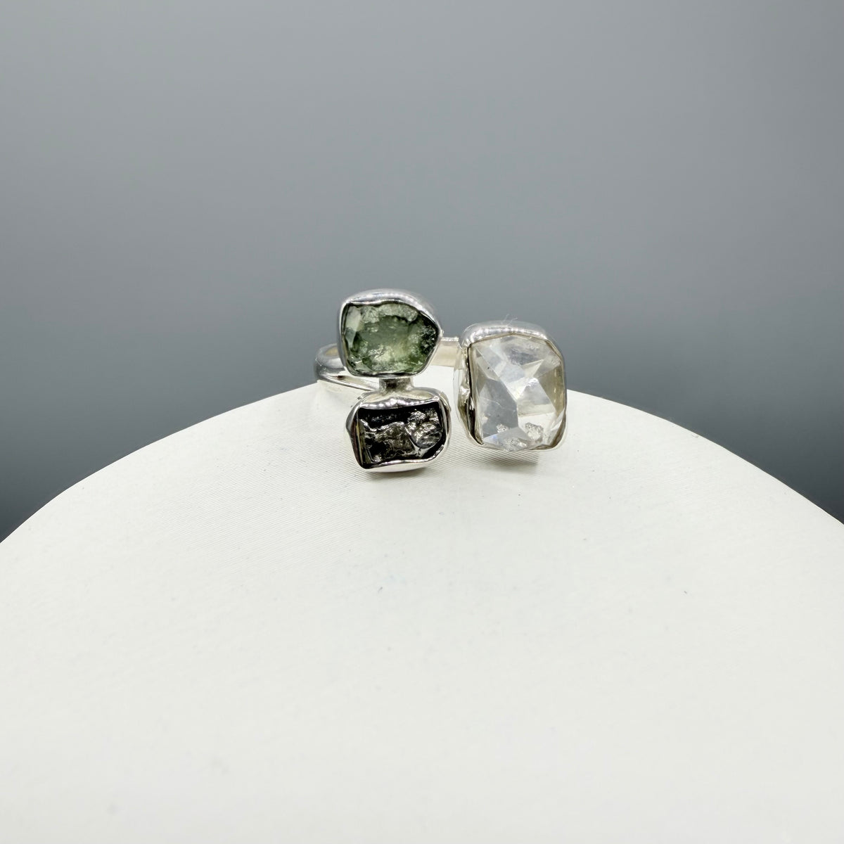 Anello Moldavite, Campo del Cielo e Diamante Herkimer | Argento 925
