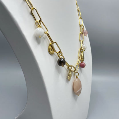 Girocollo Happiness Gold - Super Seven, Pietre di Luna, Rodonite, Labradorite, Quarzo Fumè