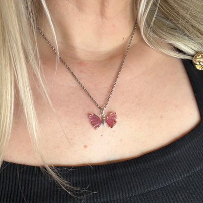 Ciondolo Farfalla Tormalina Rosa e Argento 925