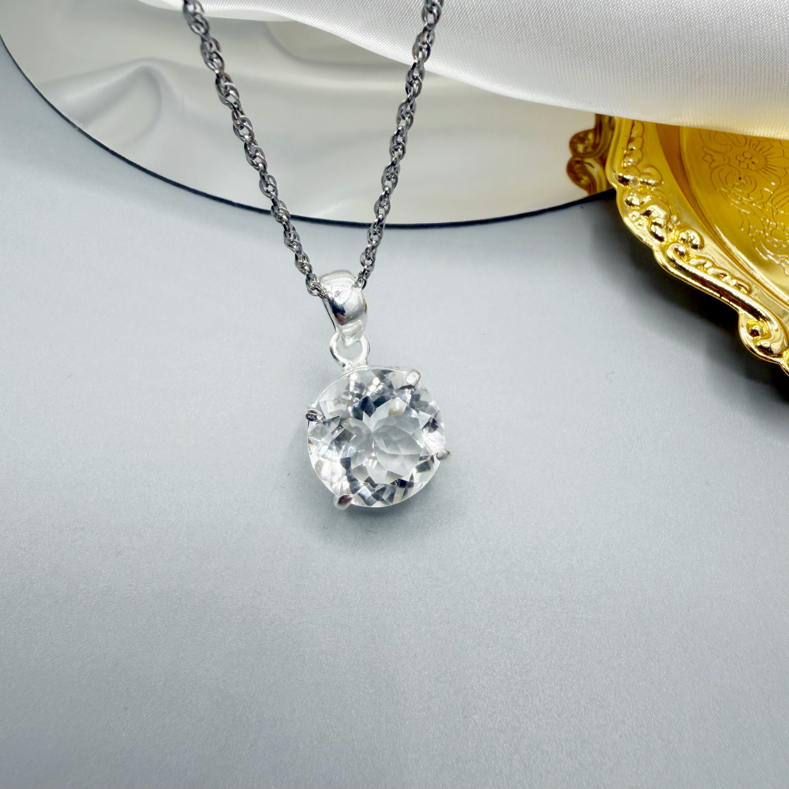 Ciondolo Cristallo di Rocca e Argento 925 - Tondo
