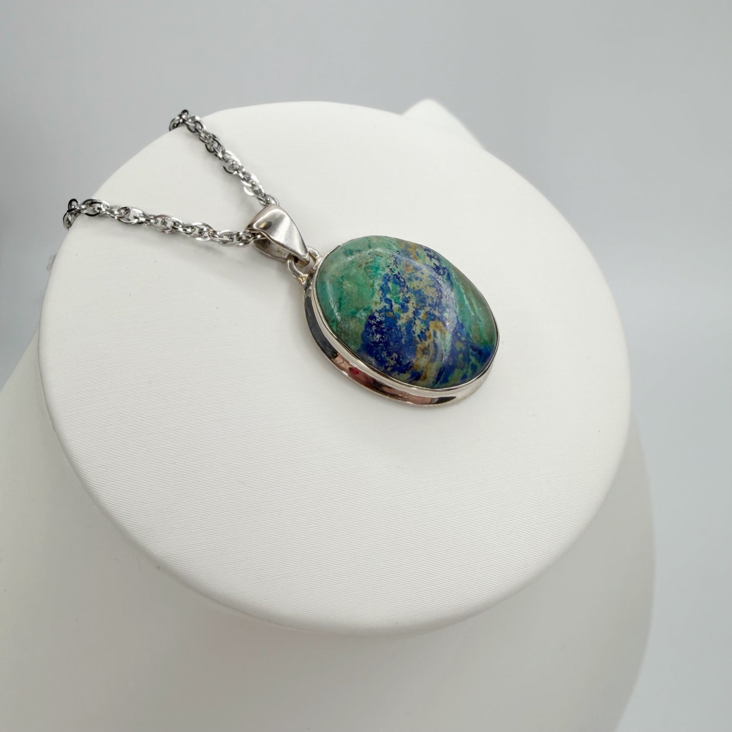 Ciondolo Azzurrite e Argento 925 - Ovale