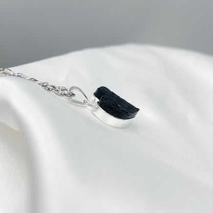Ciondolo Tormalina Nera Grezza Cuore - Argento 925