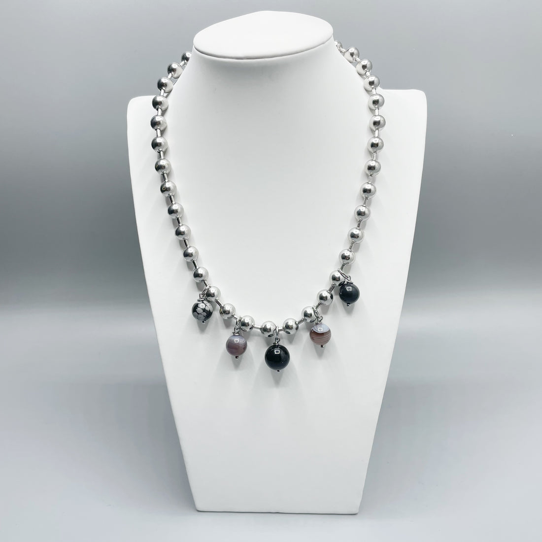Girocollo Cerchio Protettivo Silver - Occhio di Shiva, Shungite, Ossidiana, Onice