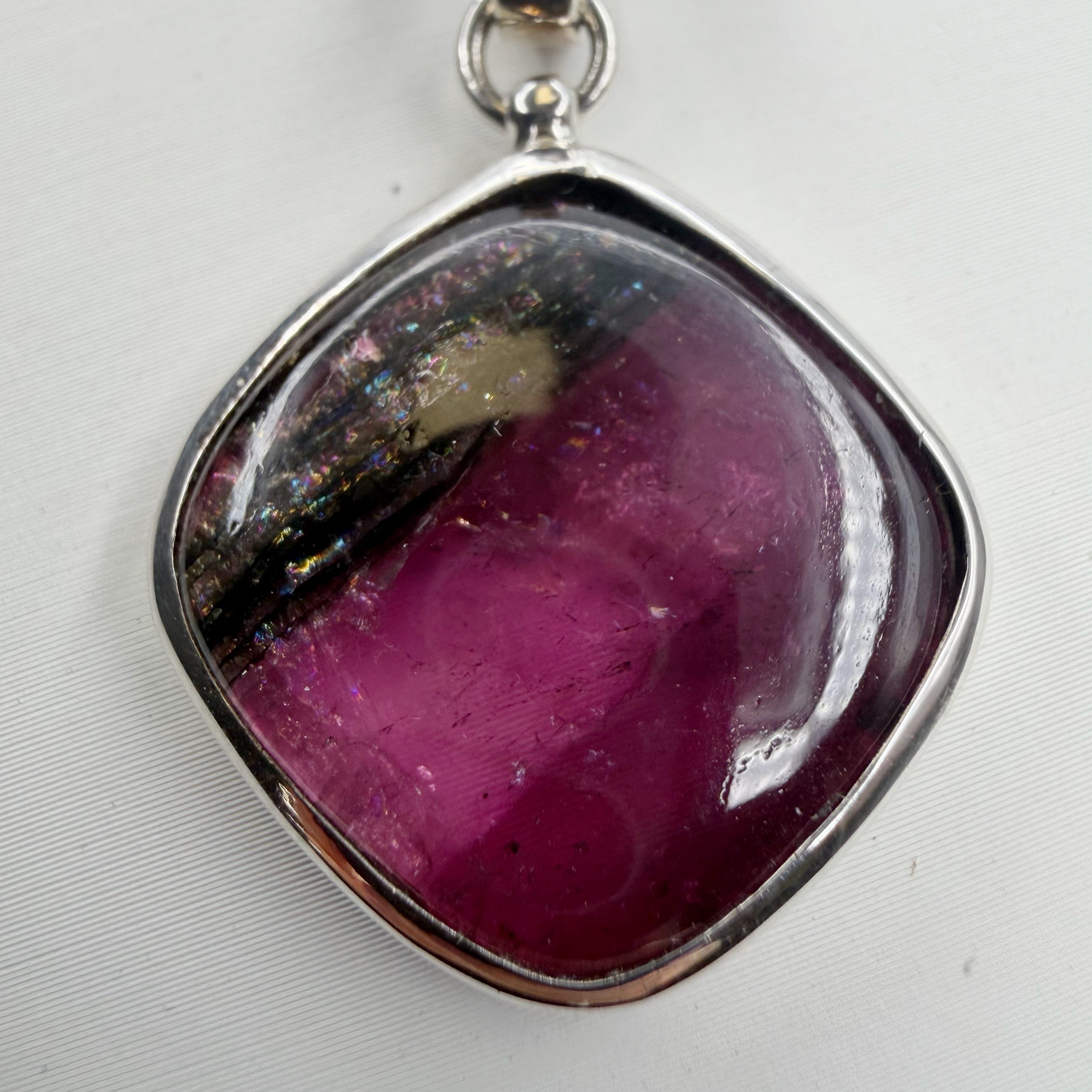 Ciondolo Tormalina Rosa Watermelon Rombo - Argento 925
