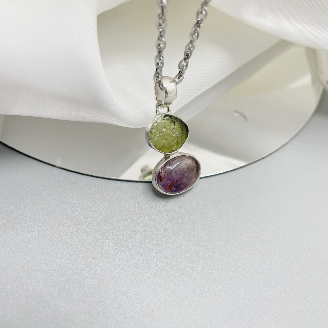 Ciondolo Moldavite e Super Seven - Argento 925