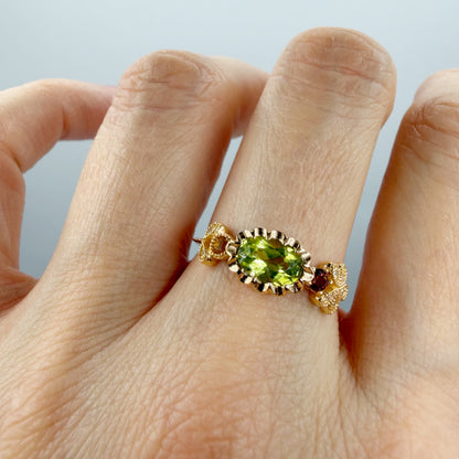 Anello Peridoto e Granato | Argento 925 placcato oro 14k - NON REGOLABILE