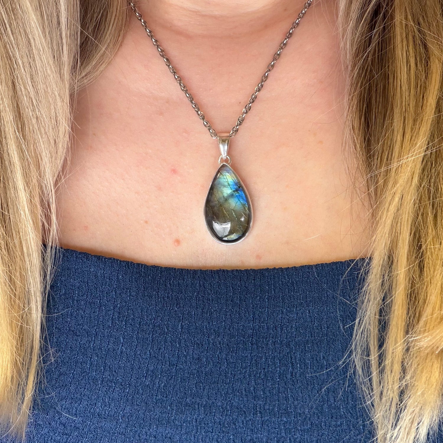 Ciondolo Labradorite Multifuoco - Argento 925 a Goccia