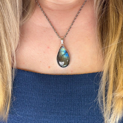 Ciondolo Labradorite Multifuoco - Argento 925 a Goccia