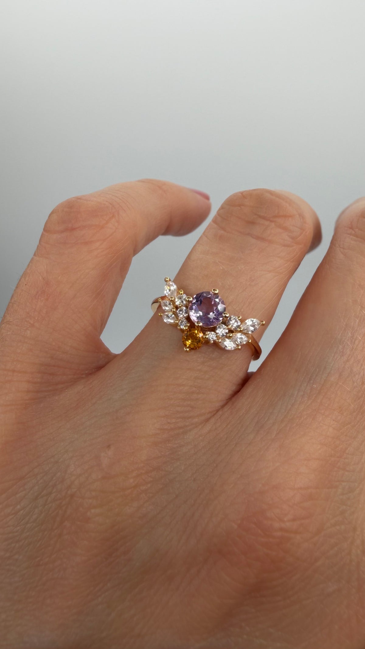 Anello Ametista e Topazio | Argento 925 placcato oro 14k - NON REGOLABILE