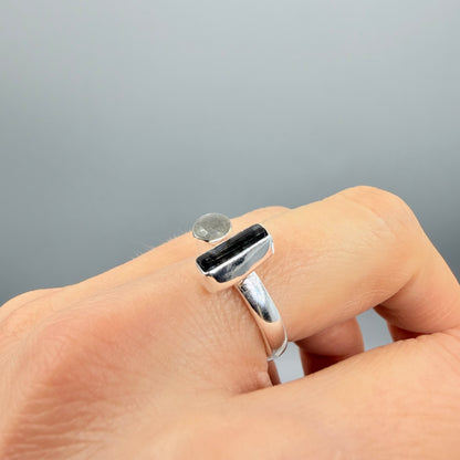 Anello Tormalina e Labradorite Grigia - Argento 925
