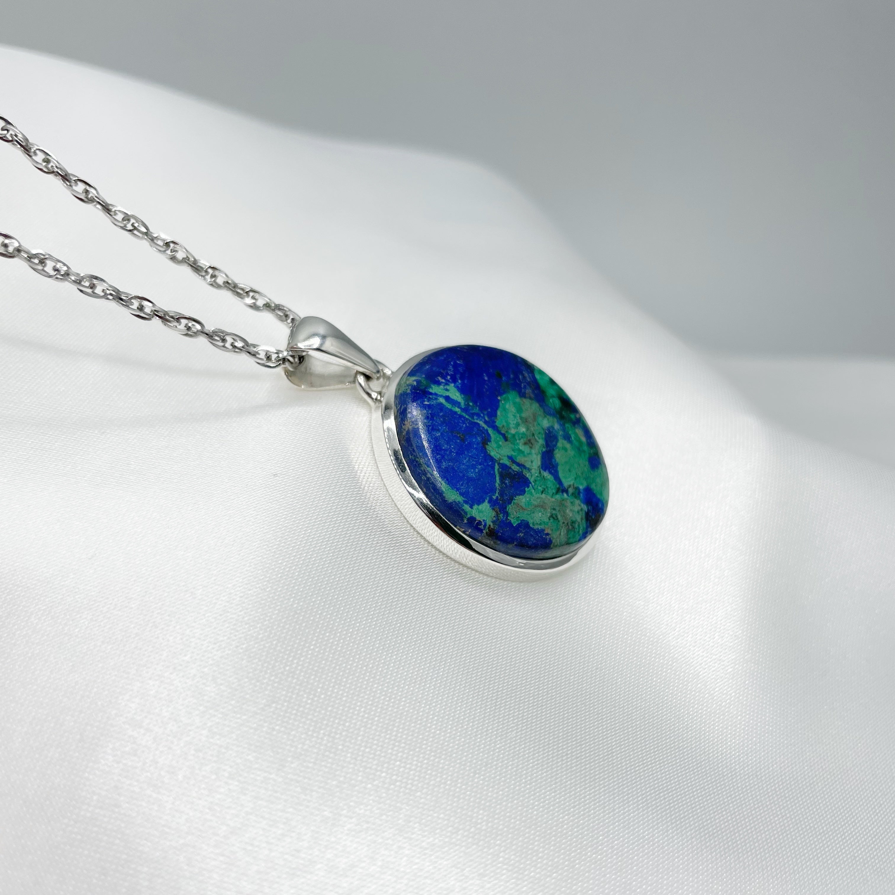 Ciondolo Azzurrite e Malachite Tondo - Argento 925