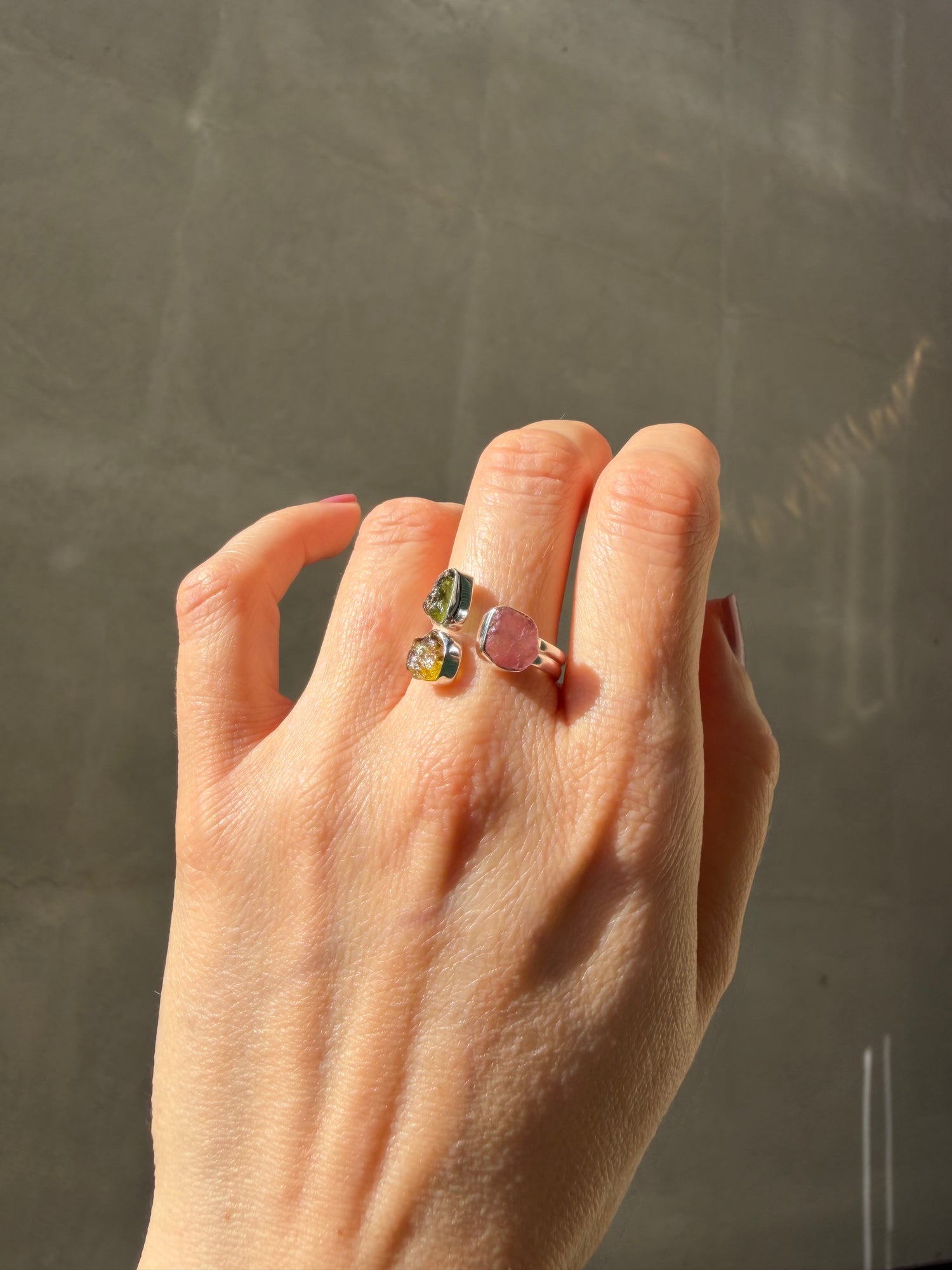 Anello Moldavite e Tormalina Policroma - Argento 925