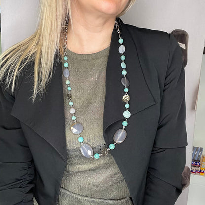 Collana lunga Amazzonite e Agata Grigia