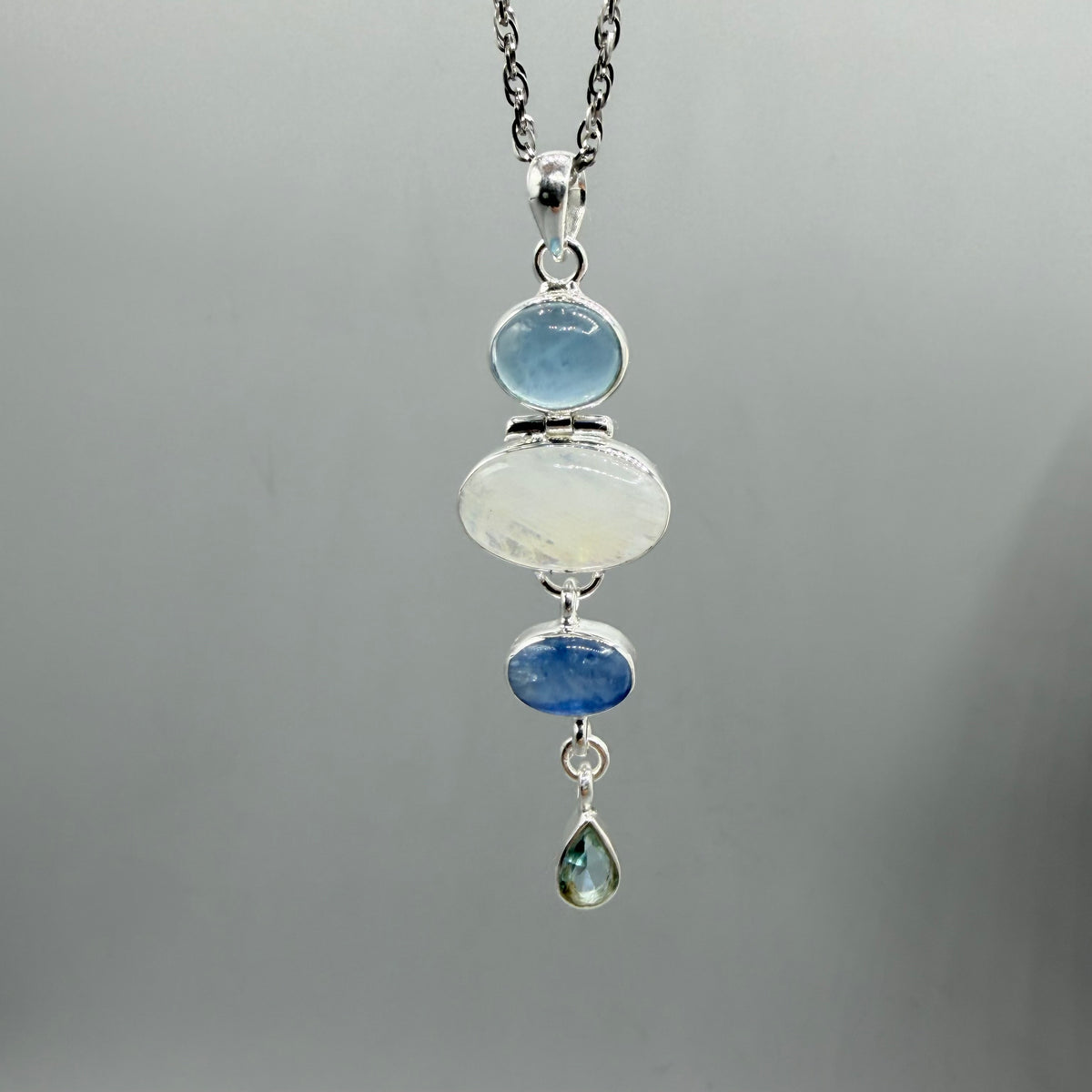 Ciondolo Acquamarina, Labradorite, Cianite, Quarzo - Argento 925