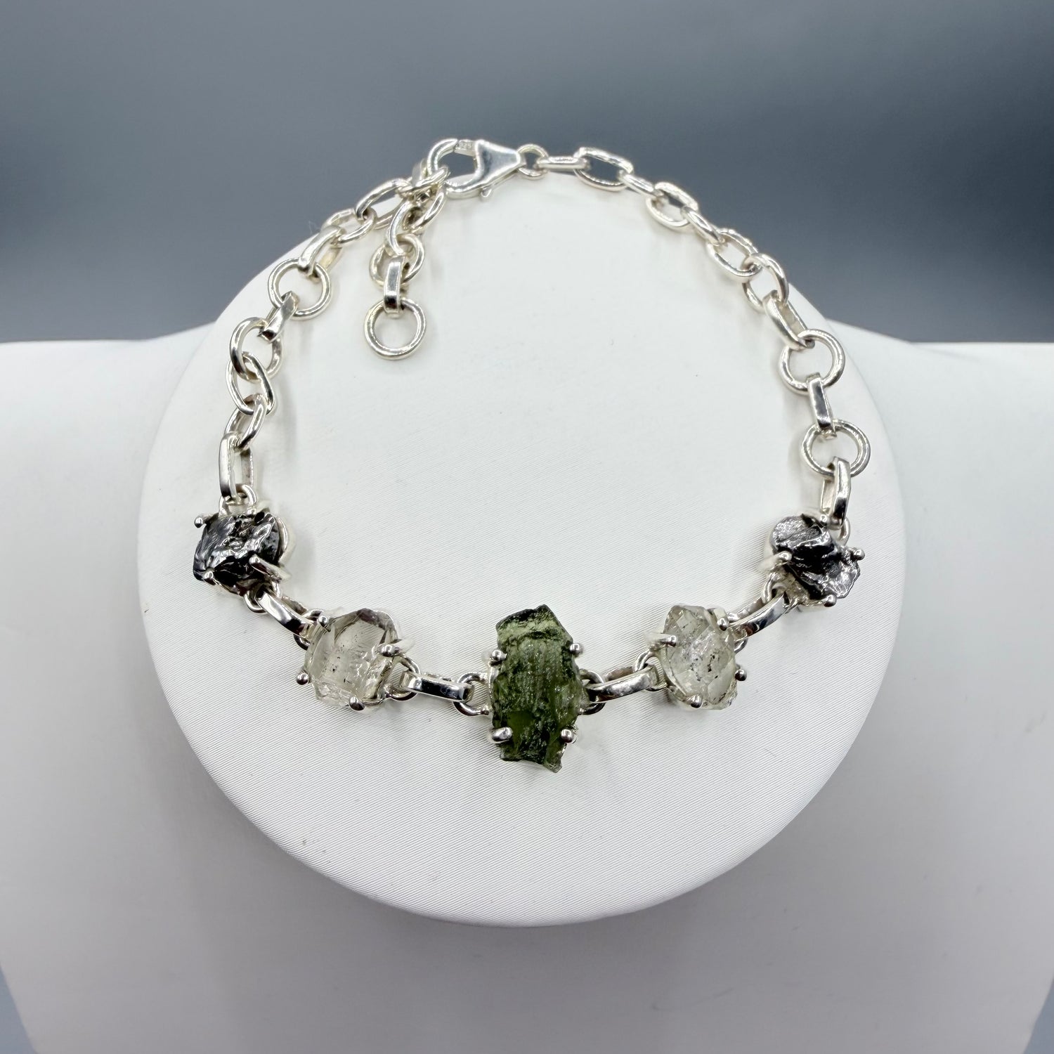 Bracciale Moldavite, Herkimer, Meteorite Campo del Cielo | Argento 925