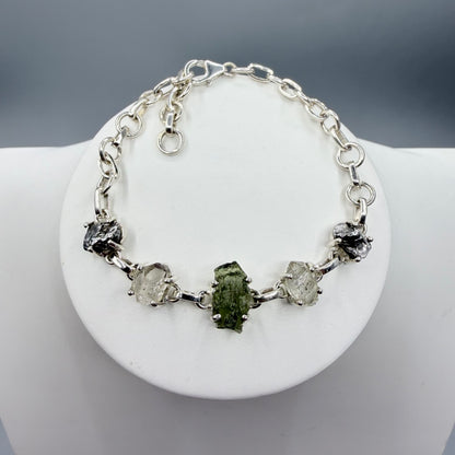 Bracciale Moldavite, Herkimer, Meteorite Campo del Cielo | Argento 925
