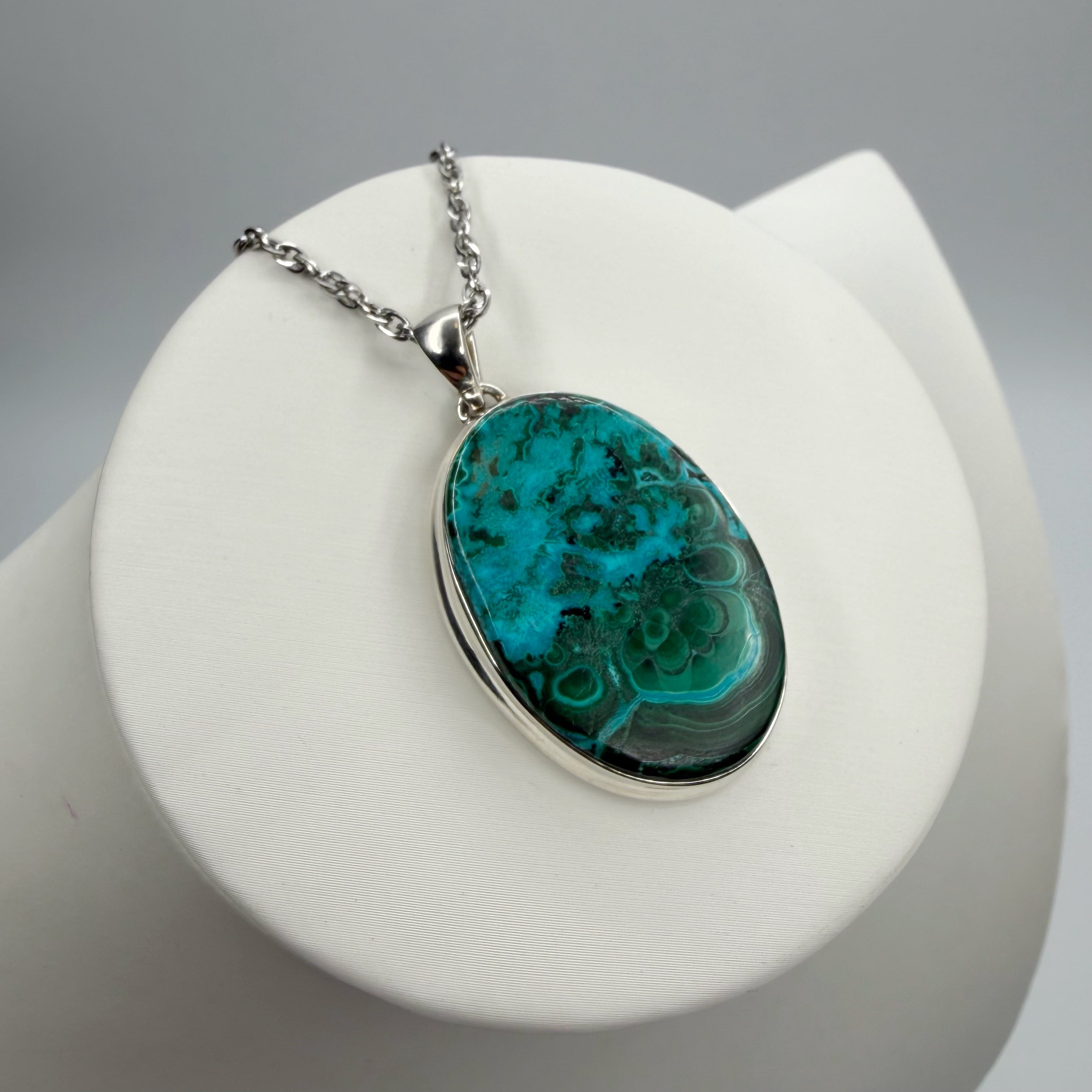 Ciondolo Malachite e Crisocolla Argento 925 - Ovale