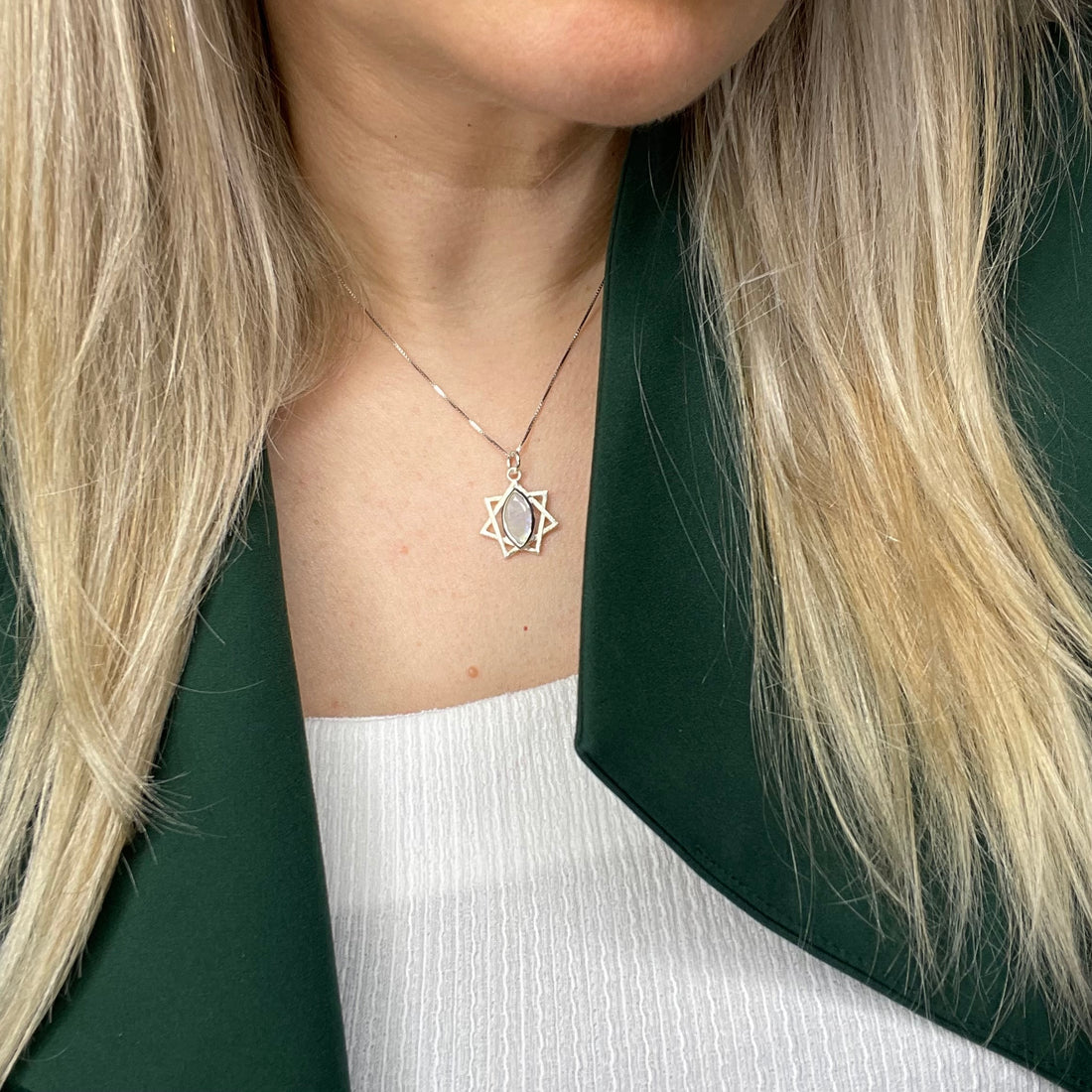 Ciondolo Stella Labradorite Bianca - Argento 925