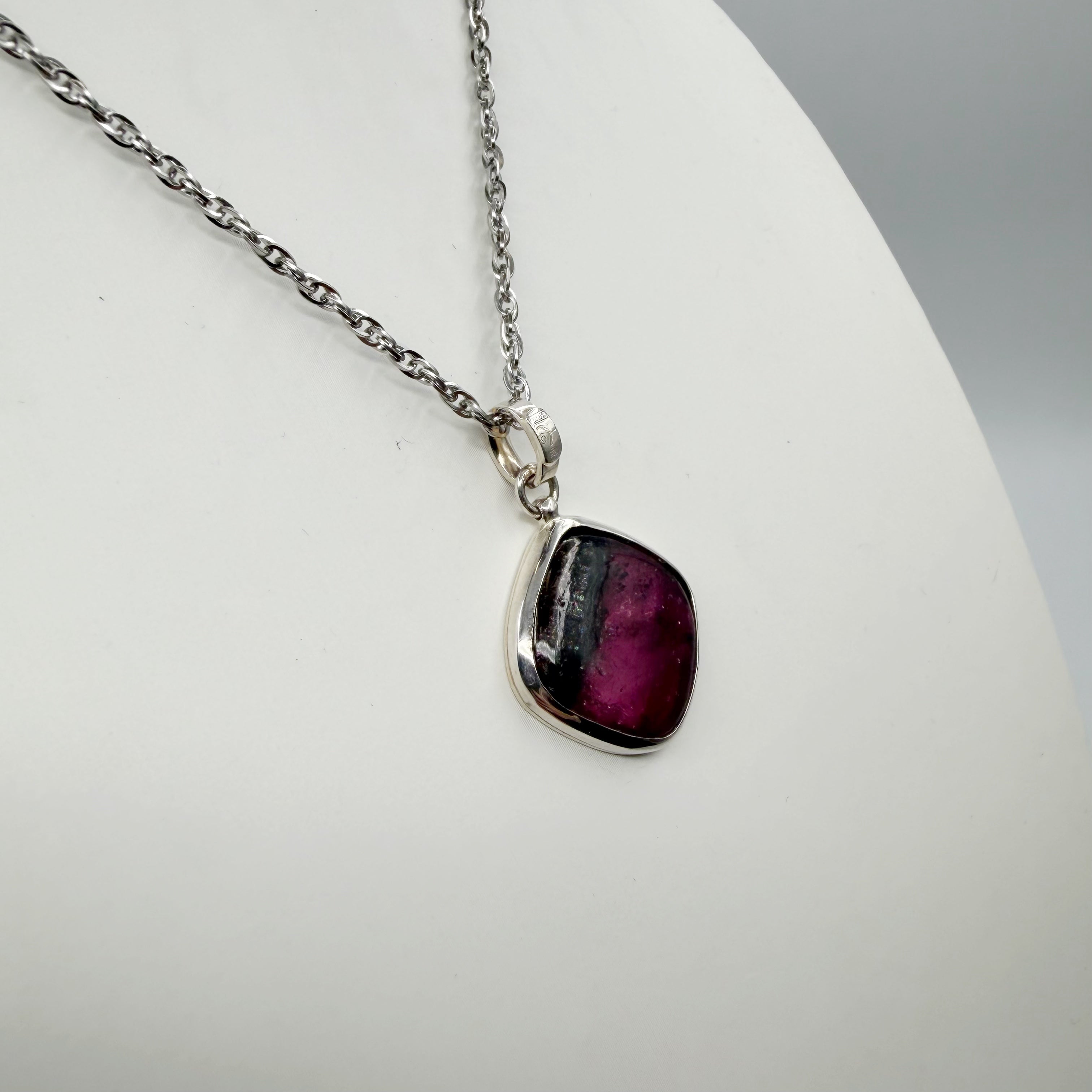 Ciondolo Tormalina Rosa Watermelon Rombo - Argento 925