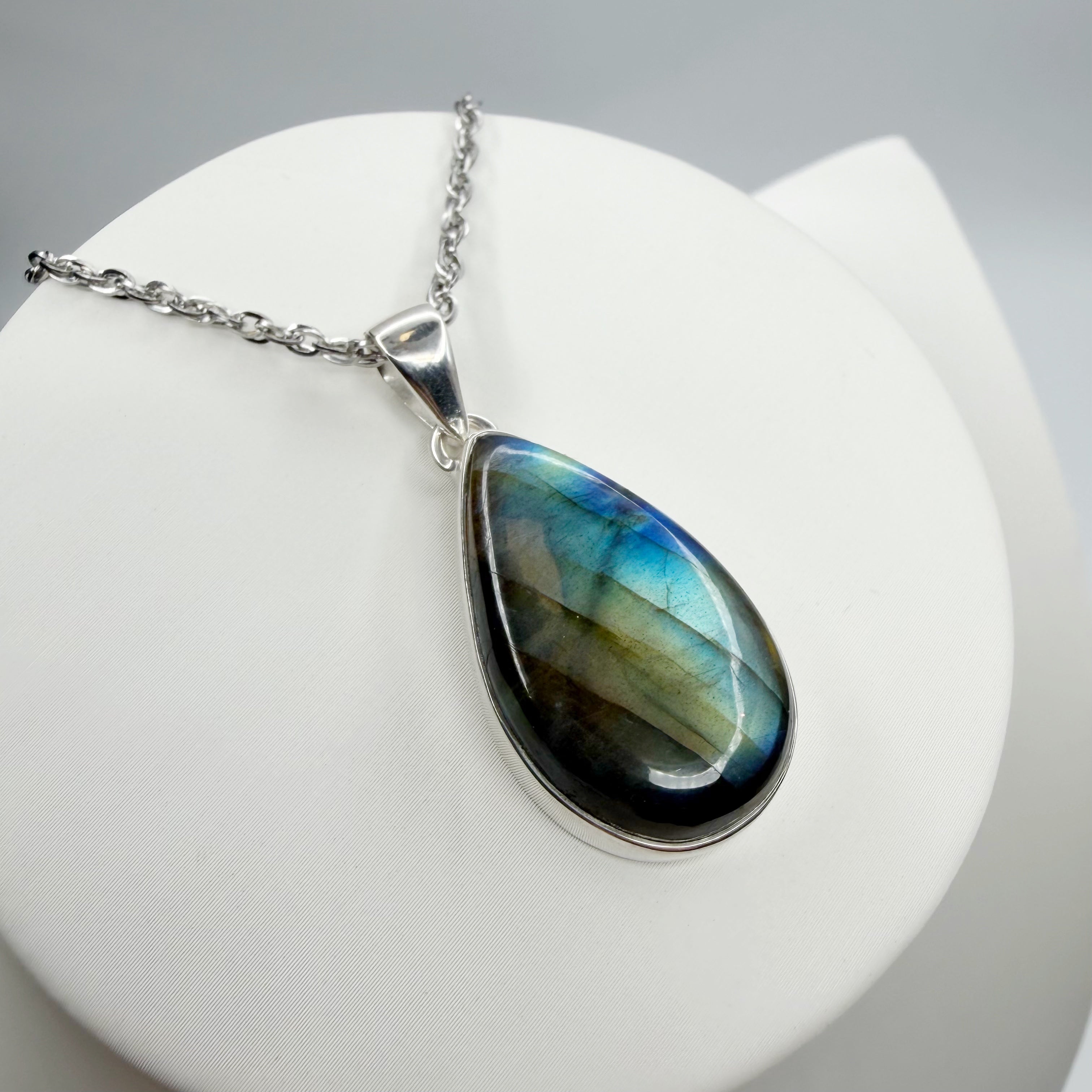 Ciondolo Labradorite Multifuoco - Argento 925 a Goccia