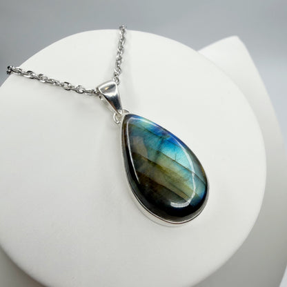 Ciondolo Labradorite Multifuoco - Argento 925 a Goccia