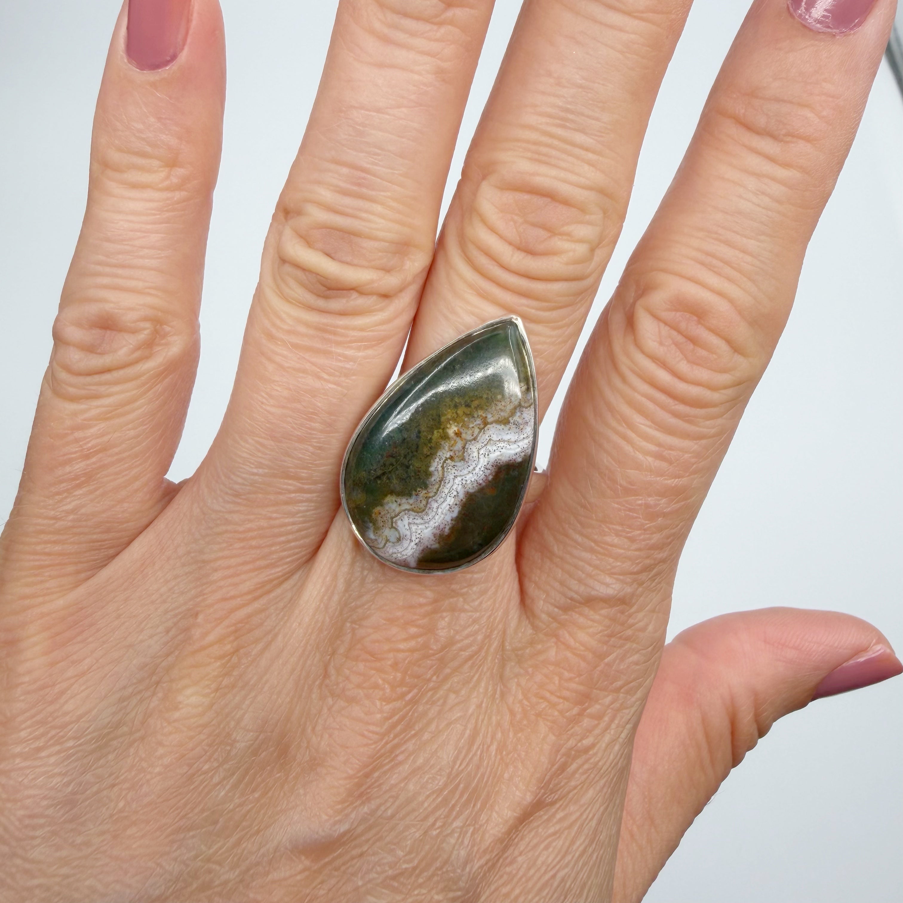Anello Diaspro Oceano Argento 925 - a  Goccia