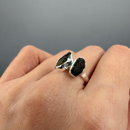 Anello Moldavite Double - Argento 925