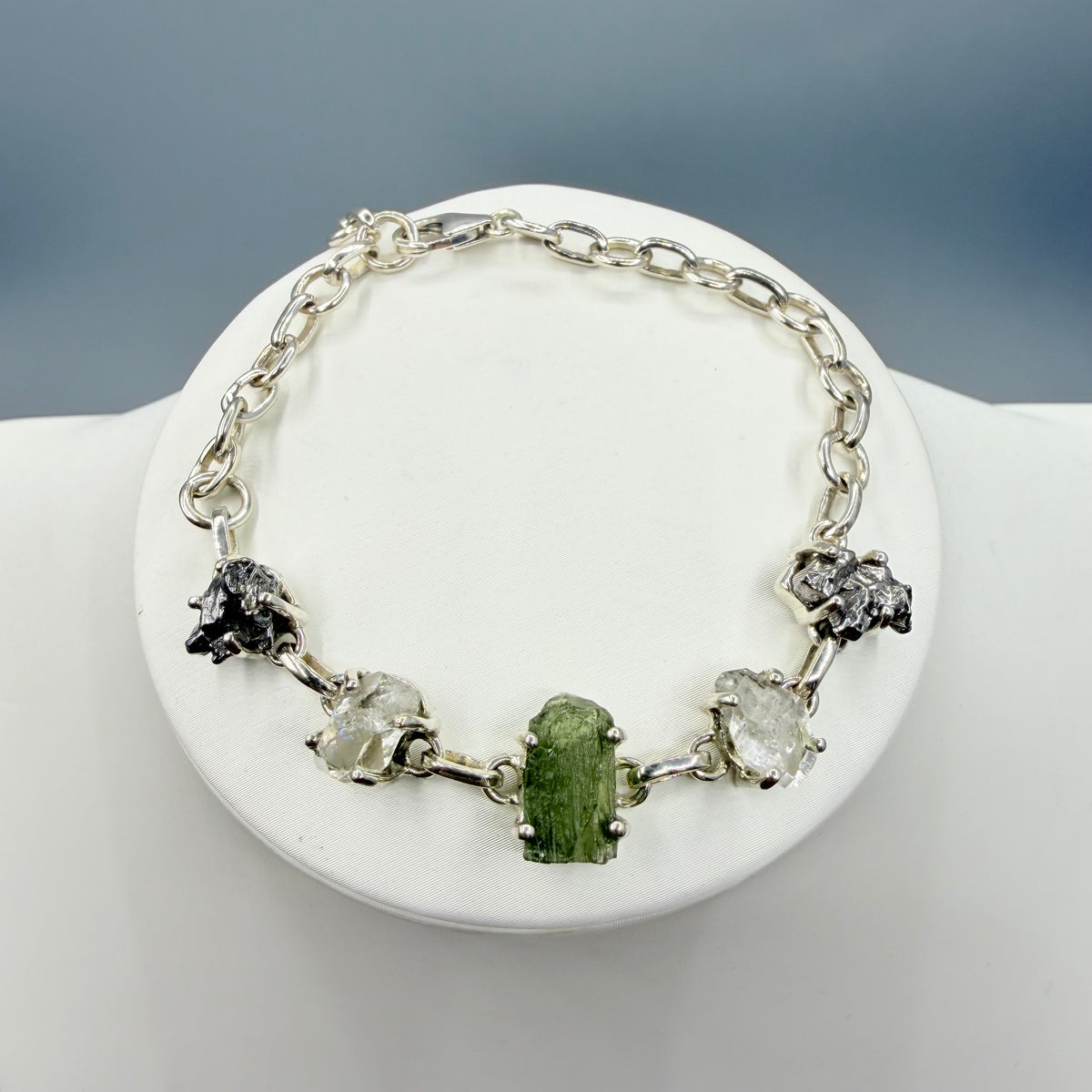 Bracciale Moldavite, Herkimer, Meteorite Campo del Cielo | Argento 925