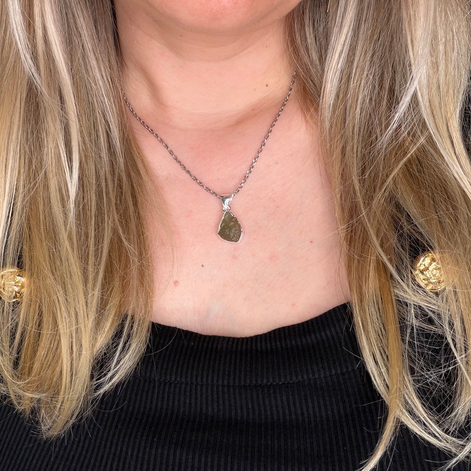 Ciondolo Moldavite Grezza - Argento 925