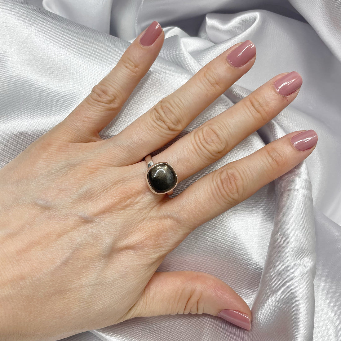 Anello Pietra del Sole Nera Quadrato e Argento 925