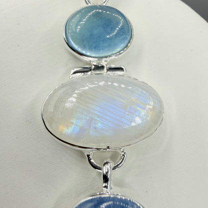 Ciondolo Acquamarina, Labradorite, Cianite, Quarzo - Argento 925