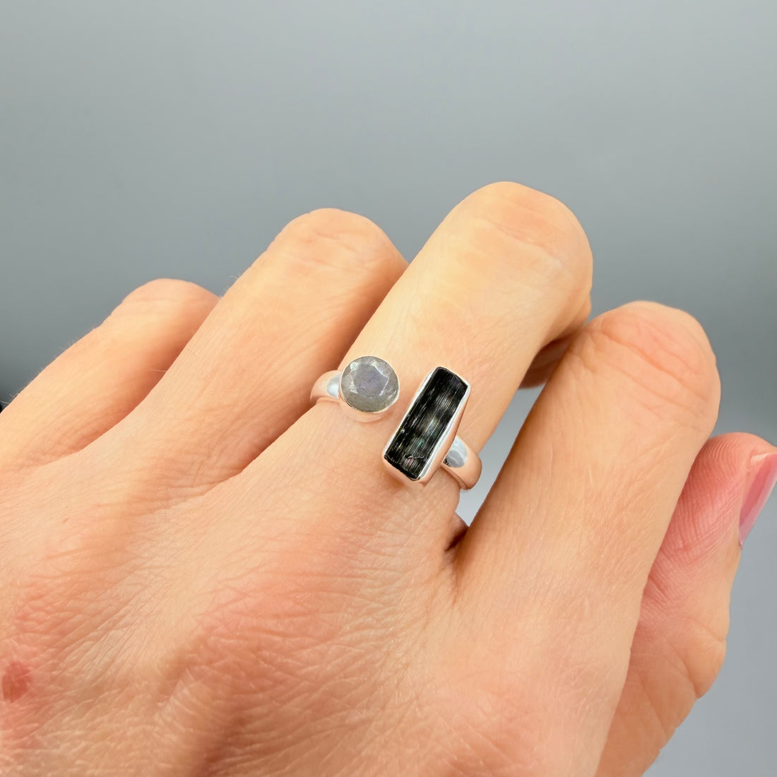 Anello Tormalina e Labradorite Grigia - Argento 925