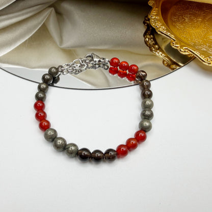 Bracciale Nuove Opportunità - Pirite, Corniola, Quarzo Fumè