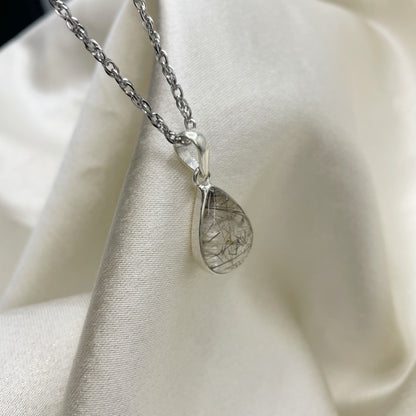 Ciondolo Quarzo Tormalinato Goccia - Argento 925
