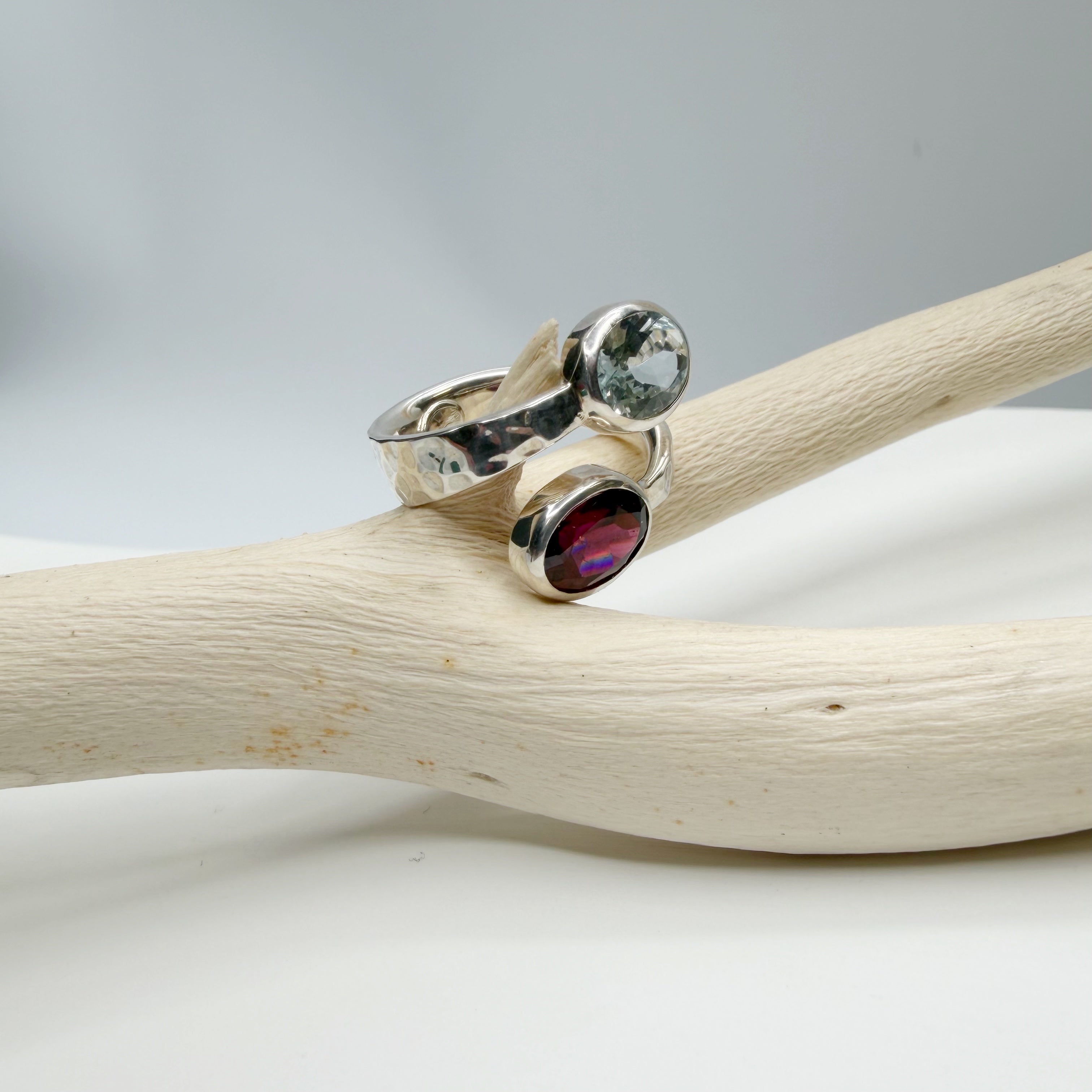 Anello Acquamarina e Granato - Argento 925