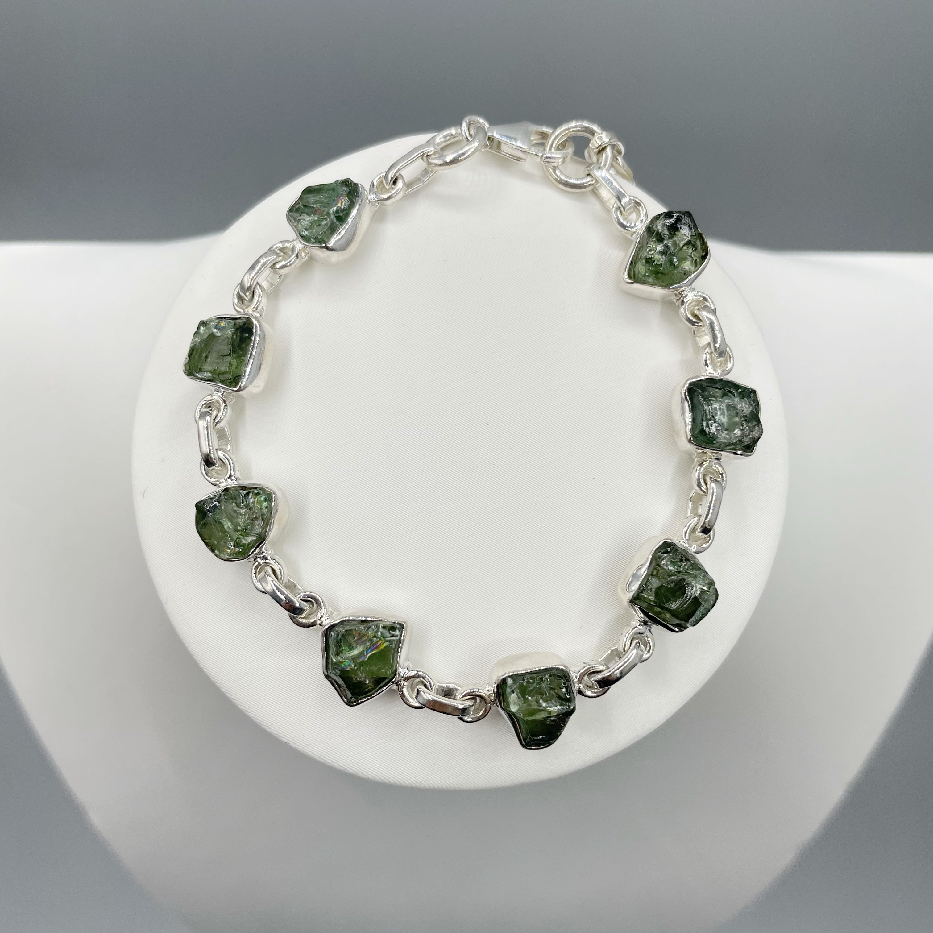 Bracciale Apatite Verde Grezza e Argento 925
