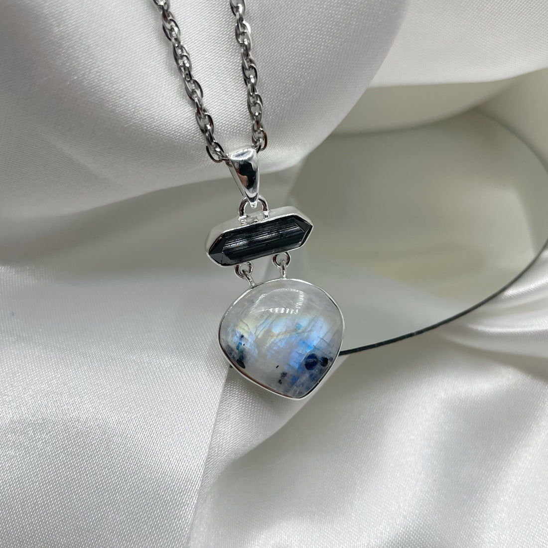 Ciondolo Labradorite e Tormalina triangolare - Argento 925