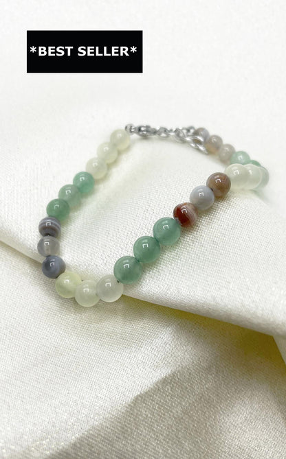 Bracciale Lucky - Avventurina, Giada, Agata Botswana (OCCHIO DI SHIVA)