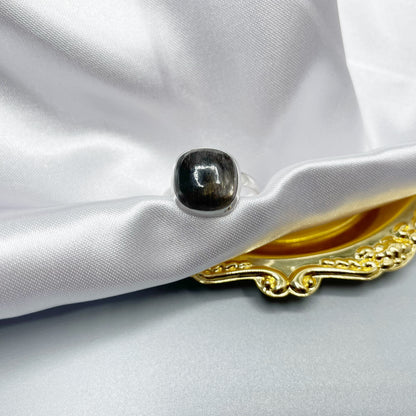 Anello Pietra del Sole Nera Quadrato e Argento 925