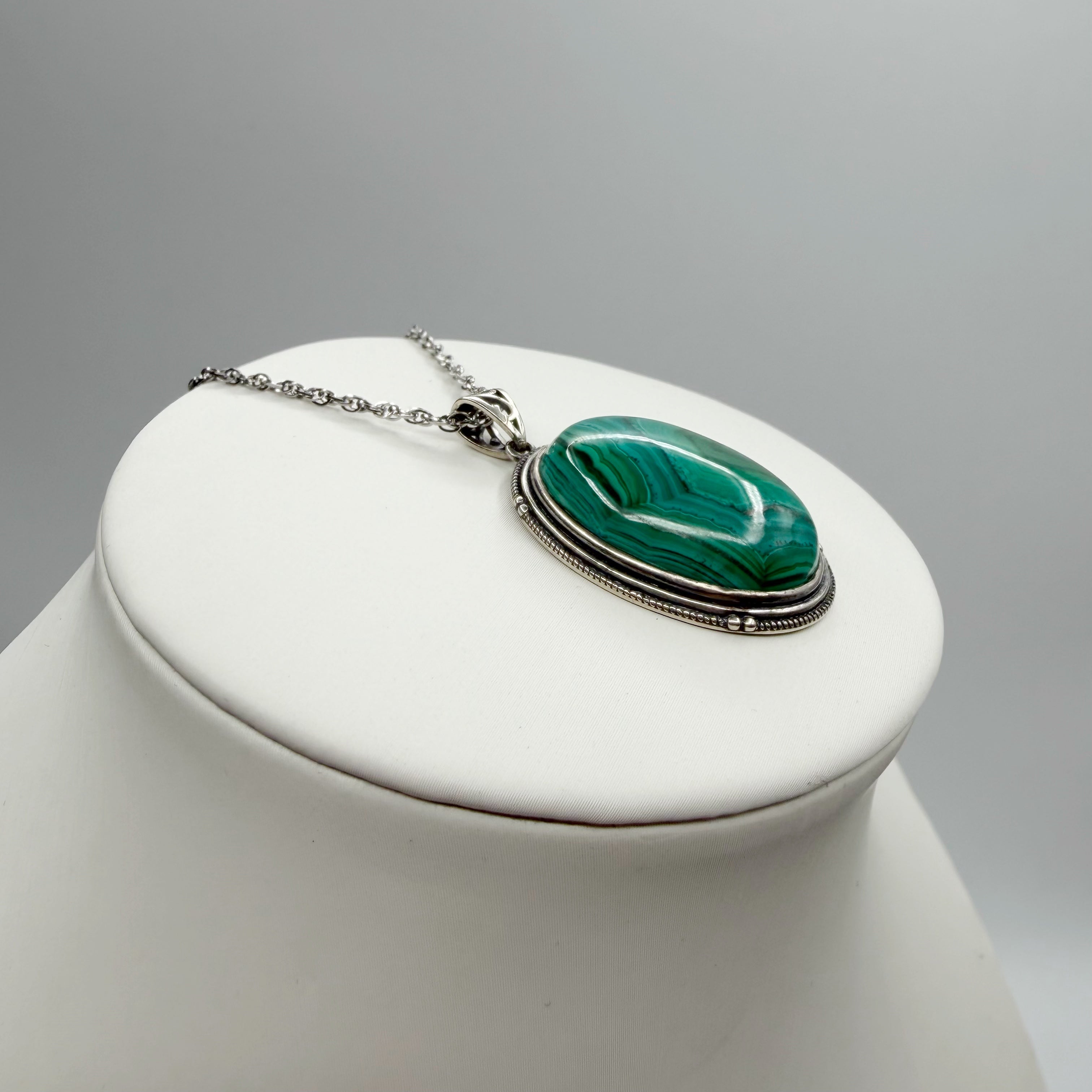 Ciondolo Malachite Ovale - Argento 925