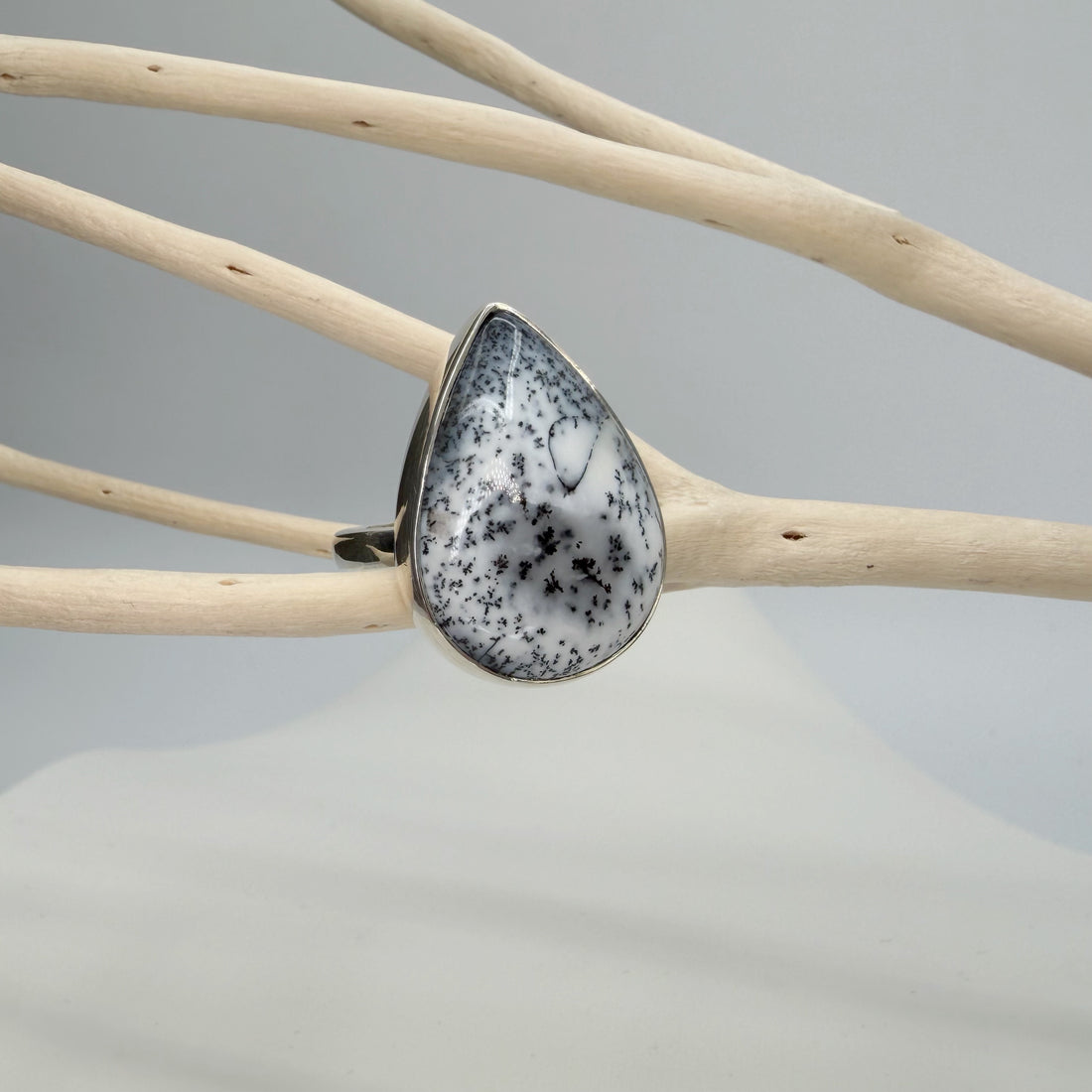 Anello Agata dendritica Argento 925 - a goccia