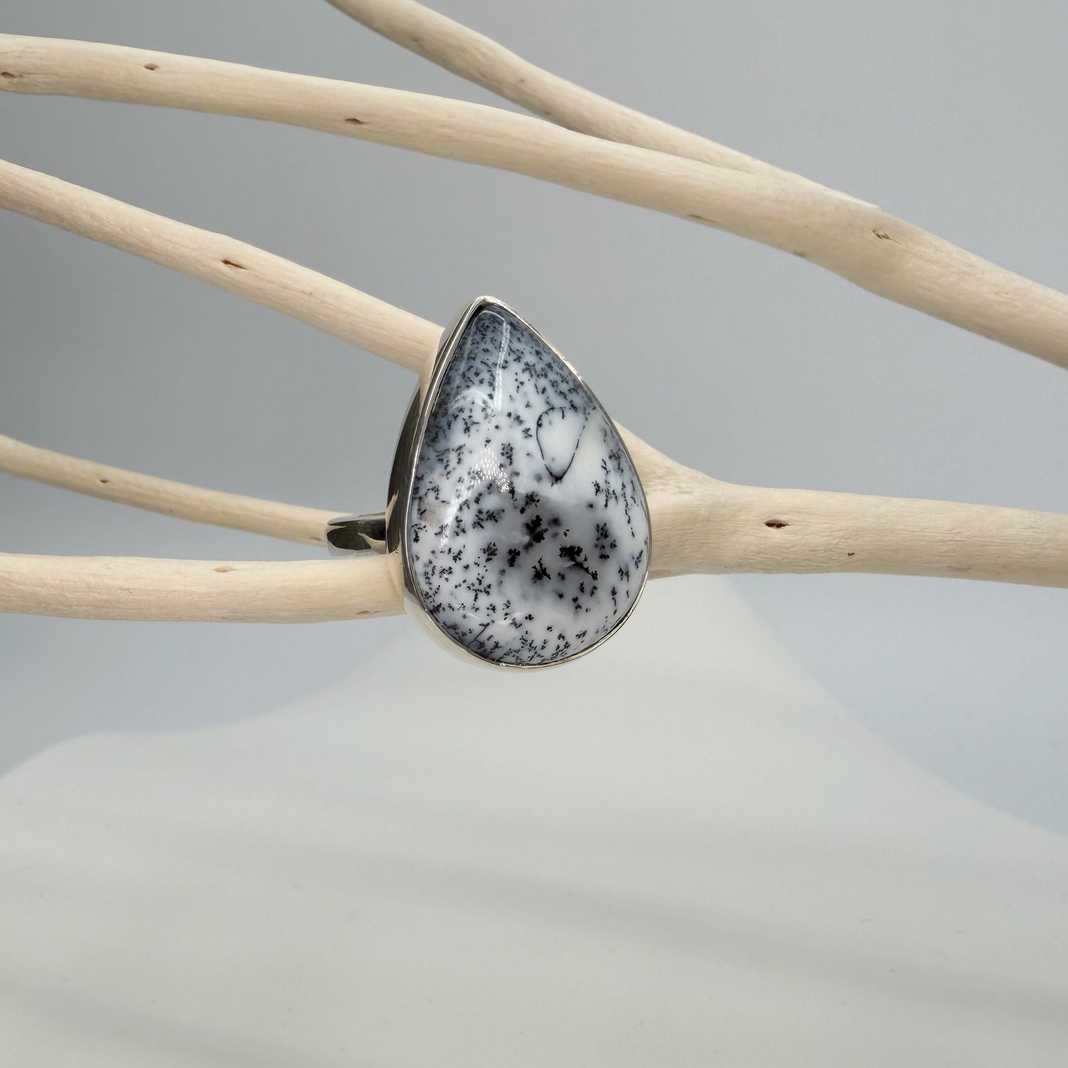 Anello Agata dendritica Argento 925 - a goccia