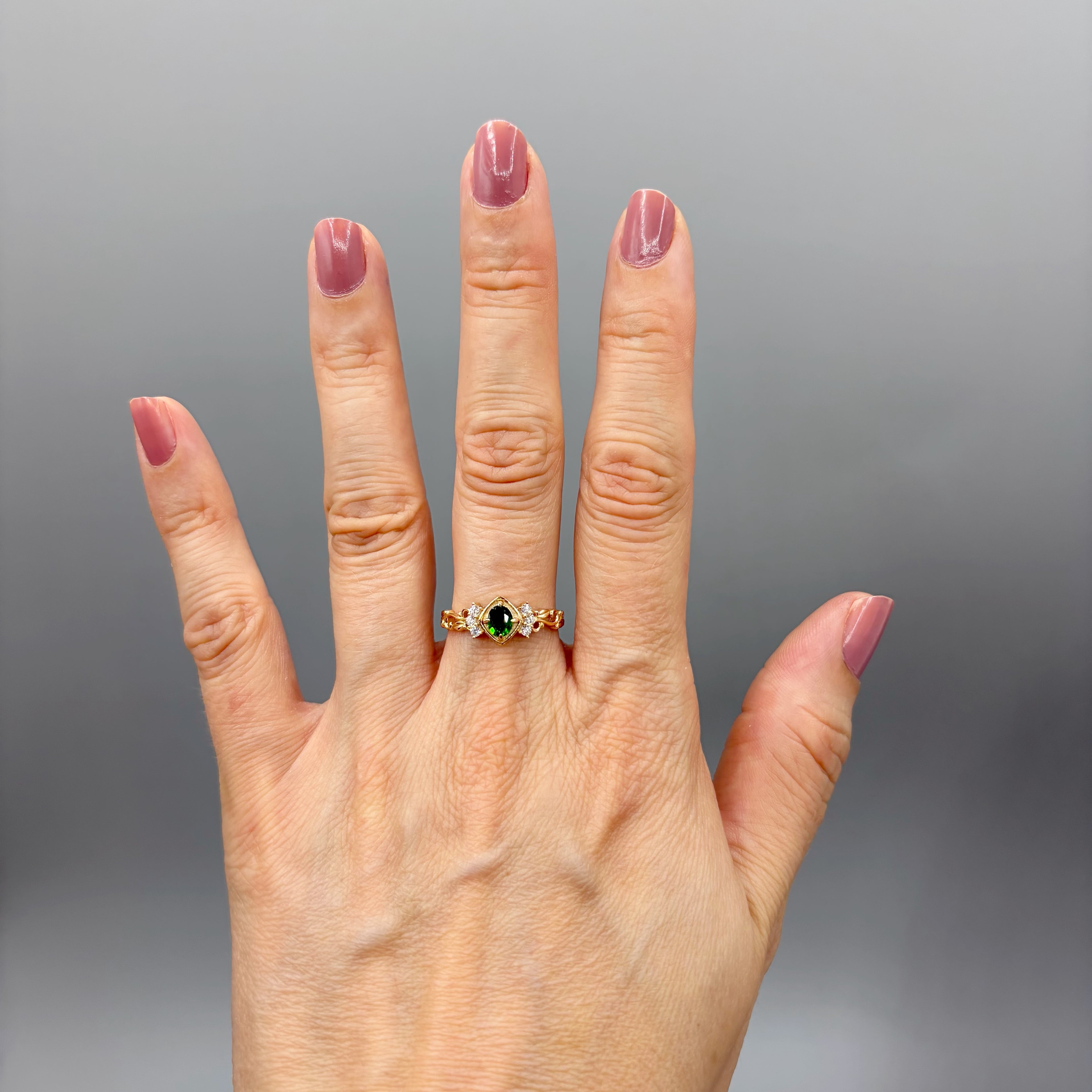 Anello Diopsite | Argento 925 placcato oro 14k - NON REGOLABILE